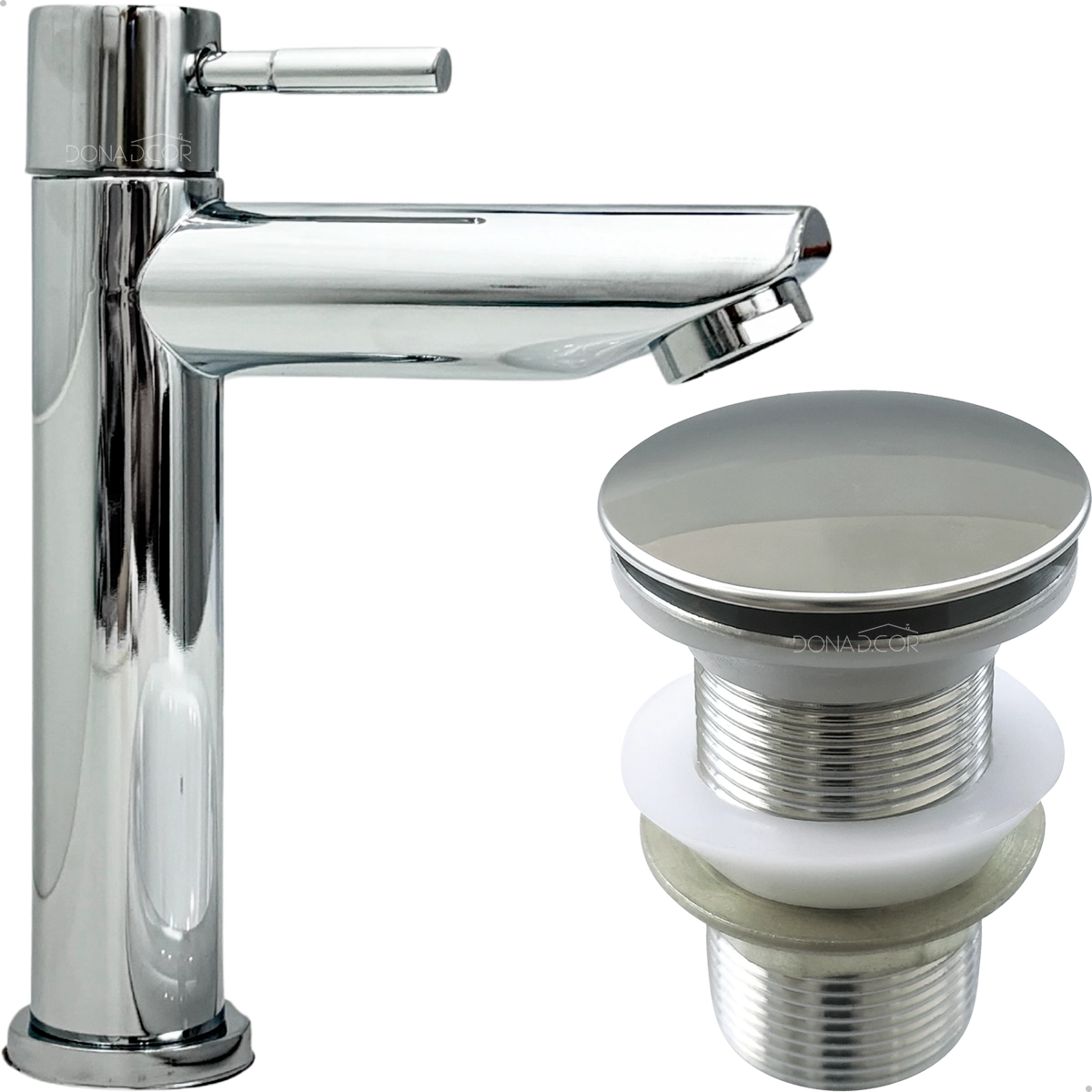 Kit Torneira Bica Baixa Inox Cromado E Válvula Click 1 1/4 Ralo Pia Banheiro Torneira Fria Simples