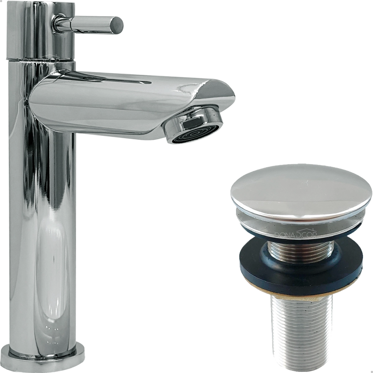 Kit Torneira Bica Baixa Inox Cromado E Válvula Click 7/8 Ralo Pia Banheiro Torneira Fria Simples