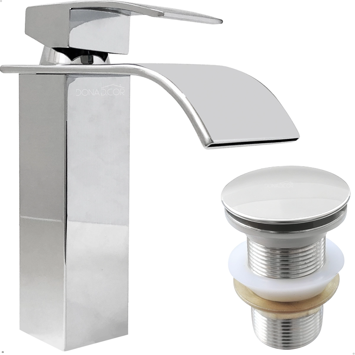 Torneira Cascata Banheiro Bica Baixa Cromada Valvula Click 1 1/4 Inox Kit Monocomando Ralo Pia 40mm