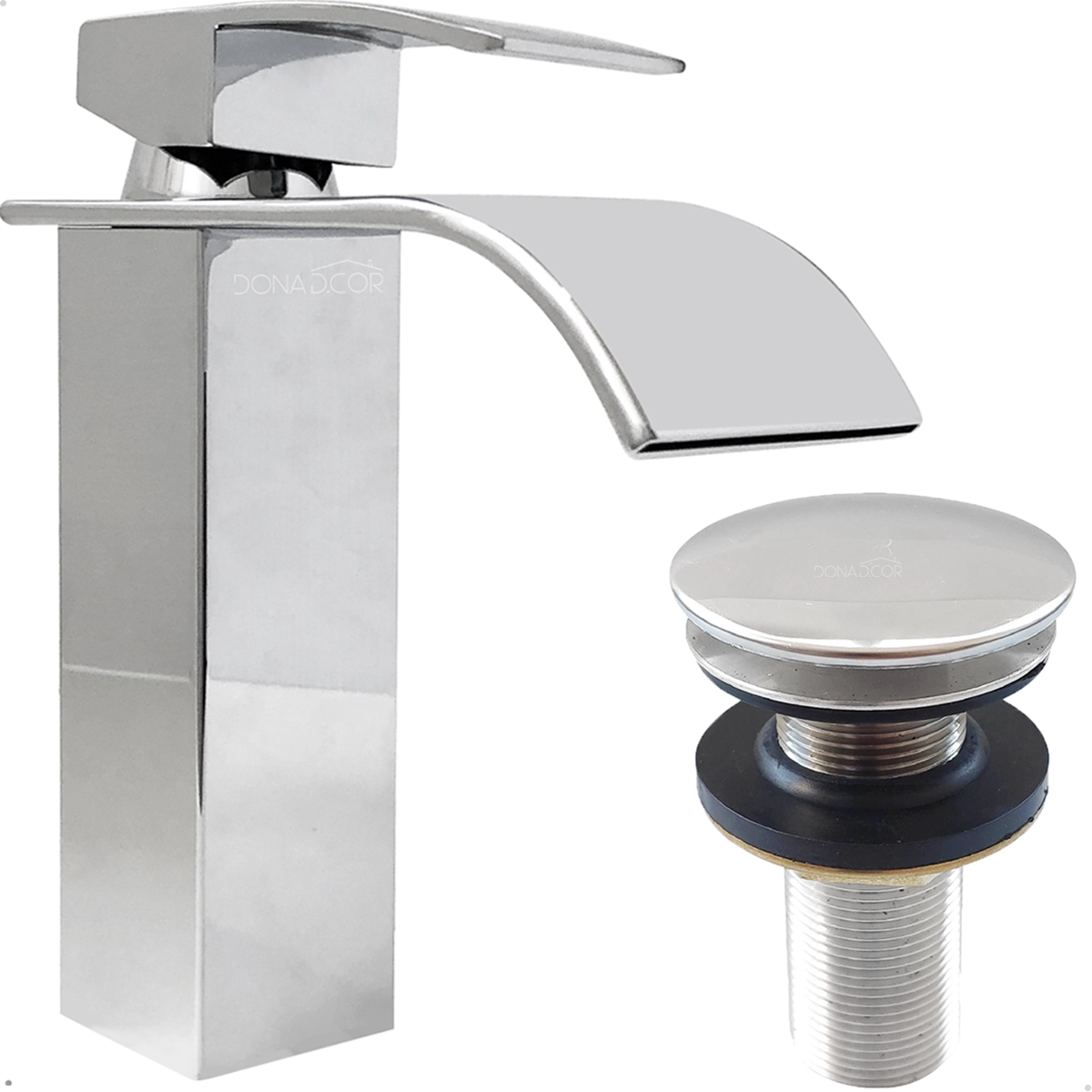 Torneira Cascata Banheiro Bica Baixa Cromada Valvula Click 7/8 Inox Kit Monocomando Ralo Pia 30mm
