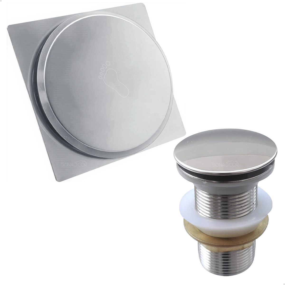 Ralo Click 10x10 Inox E Valvula Ralo De Pia 1 1/4 Kit Banheiro Brilhoso Lavatorio  Luxo