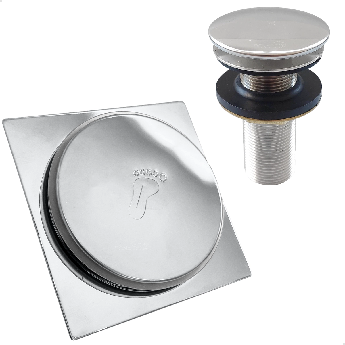 Ralo Click 10x10 Inox E Valvula Ralo De Pia 7/8 Kit Banheiro Brilhoso Tampa Ralo Quadrado 10cm E Valvula Click Escoament