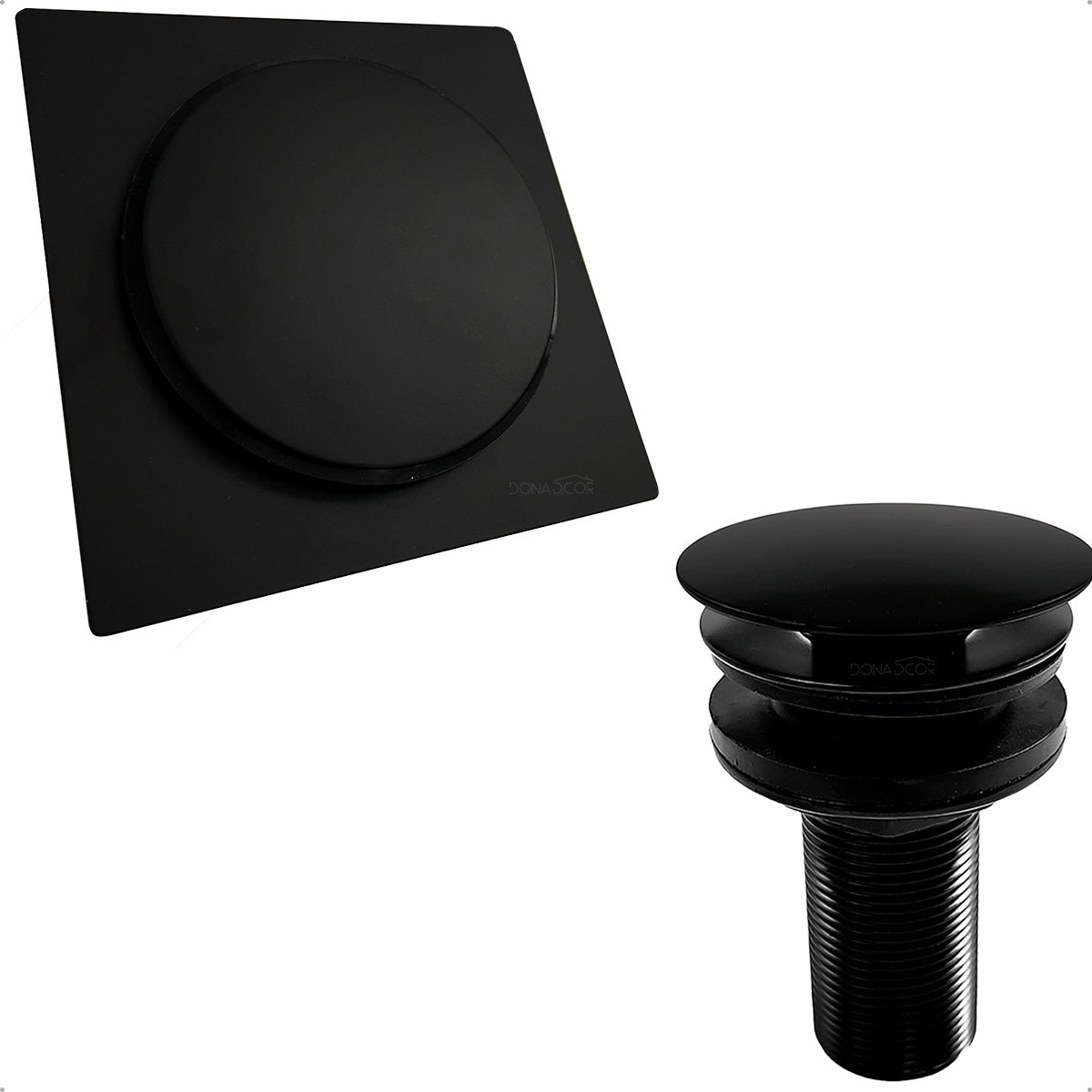 Ralo Click 15x15 Cm E Válvula Click 7/8 Aço Inox Preto Fosco Kit Escoamento Banheiro Ralo Pia Inteligente 30mm Antiodor