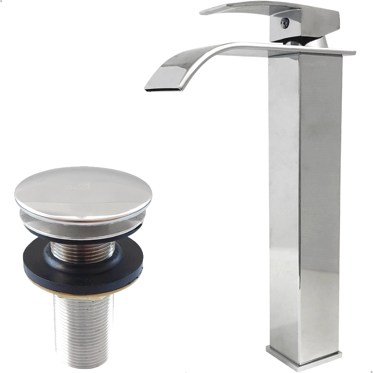 Torneira Pia Banheiro Cascata Bica Alta Cromada E Valvula Click 7/8 Inox Kit Banheiro Luxo