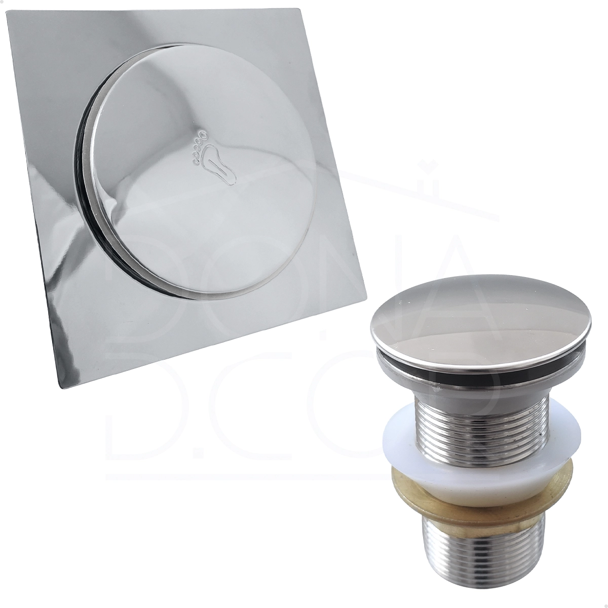 Ralo Click 15x15 Inox E Valvula Ralo De Pia 1 1/4 Kit Banheiro Brilhoso Tampa Ralo Quadrado 15cm  Lavabo Luxo