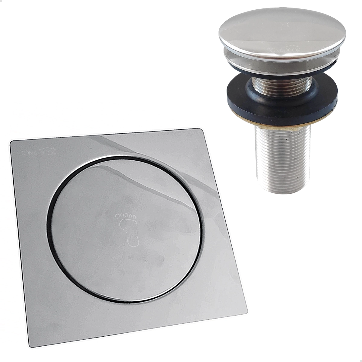 Ralo Click 15x15 Inox E Valvula Ralo De Pia 7/8 Kit Banheiro Brilhoso Tampa Ralo Quadrado 15cm Lavabo Luxo