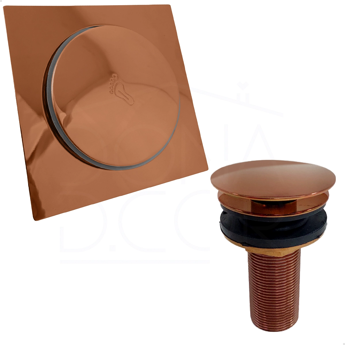 Ralo Click 15x15 Rose Gold Inox Valvula Ralo De Pia 7/8 Kit Banheiro Luxo Ralo Quadrado 15cm Valvula Click