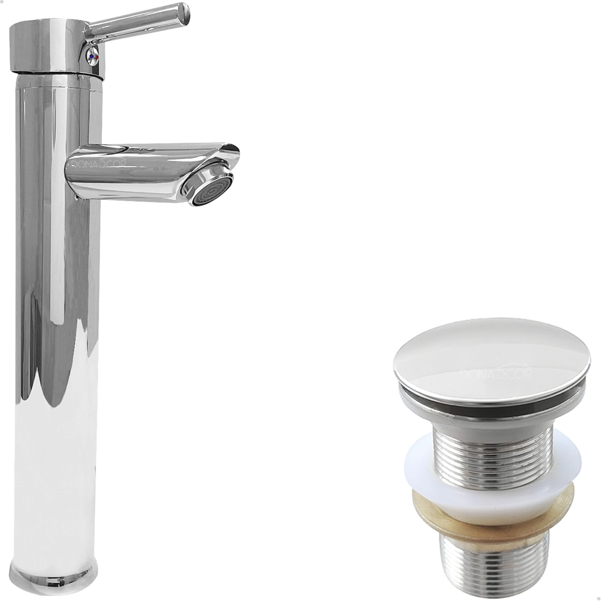 Torneira Bica Alta Cromada Pia Banheiro E Valvula Click 1 1/4 Inox Kit Banheiro Luxo Torneira