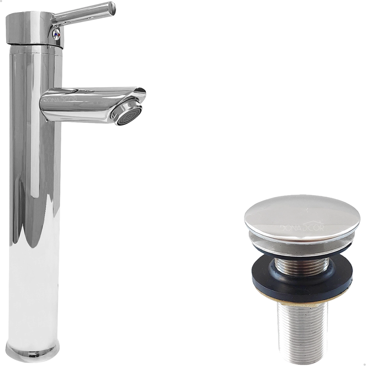 Torneira Bica Alta Cromada Pia Banheiro E Valvula Click 7/8 Inox Kit Banheiro Luxo