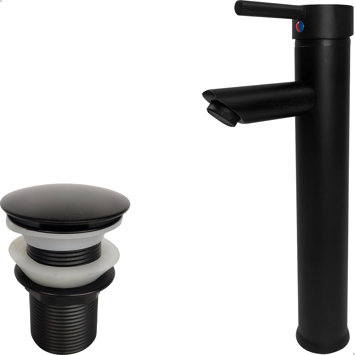 Torneira Preta Bica Alta Para Pia Banheiro E Valvula Click 1 1/4 Inox Kit Lavabo
