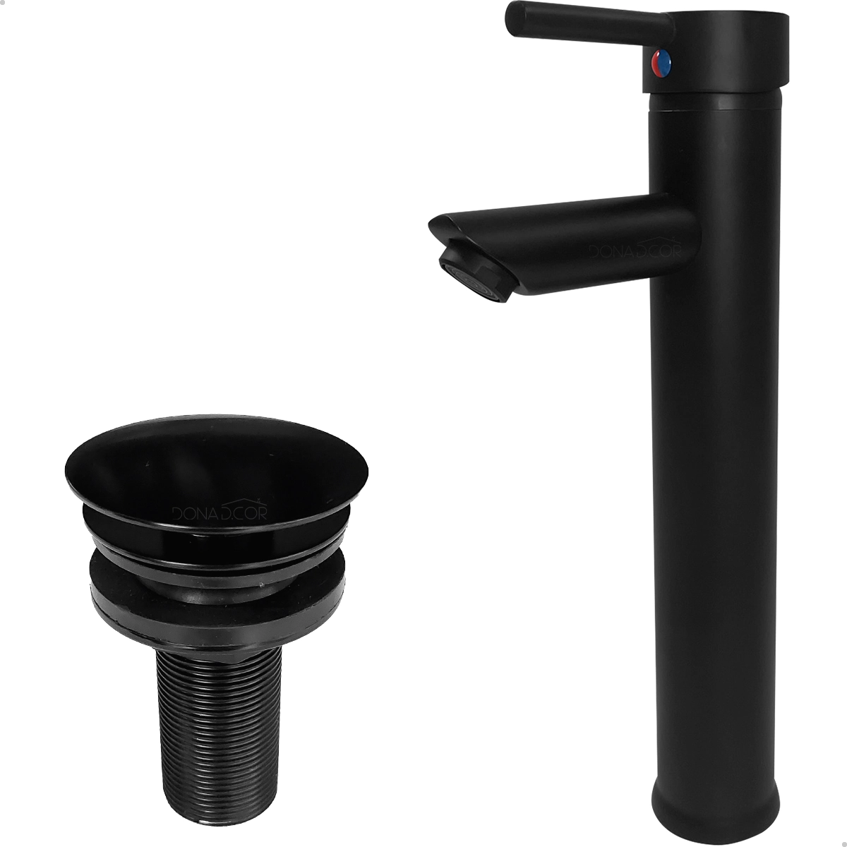 Torneira Preta Bica Alta Para Pia Banheiro E Valvula Click 7/8 Inox Kit Lavabo