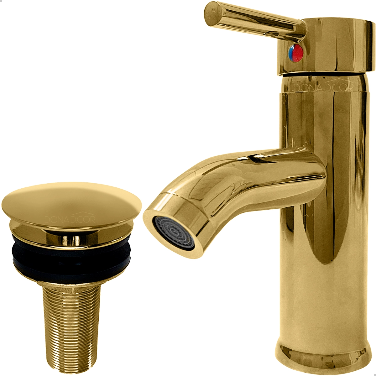 Torneira Dourada Pia Banheiro Bica Baixa E Valvula Click 7/8 Inox Kit Lavabo Gold Luxo Torneira Monocomando