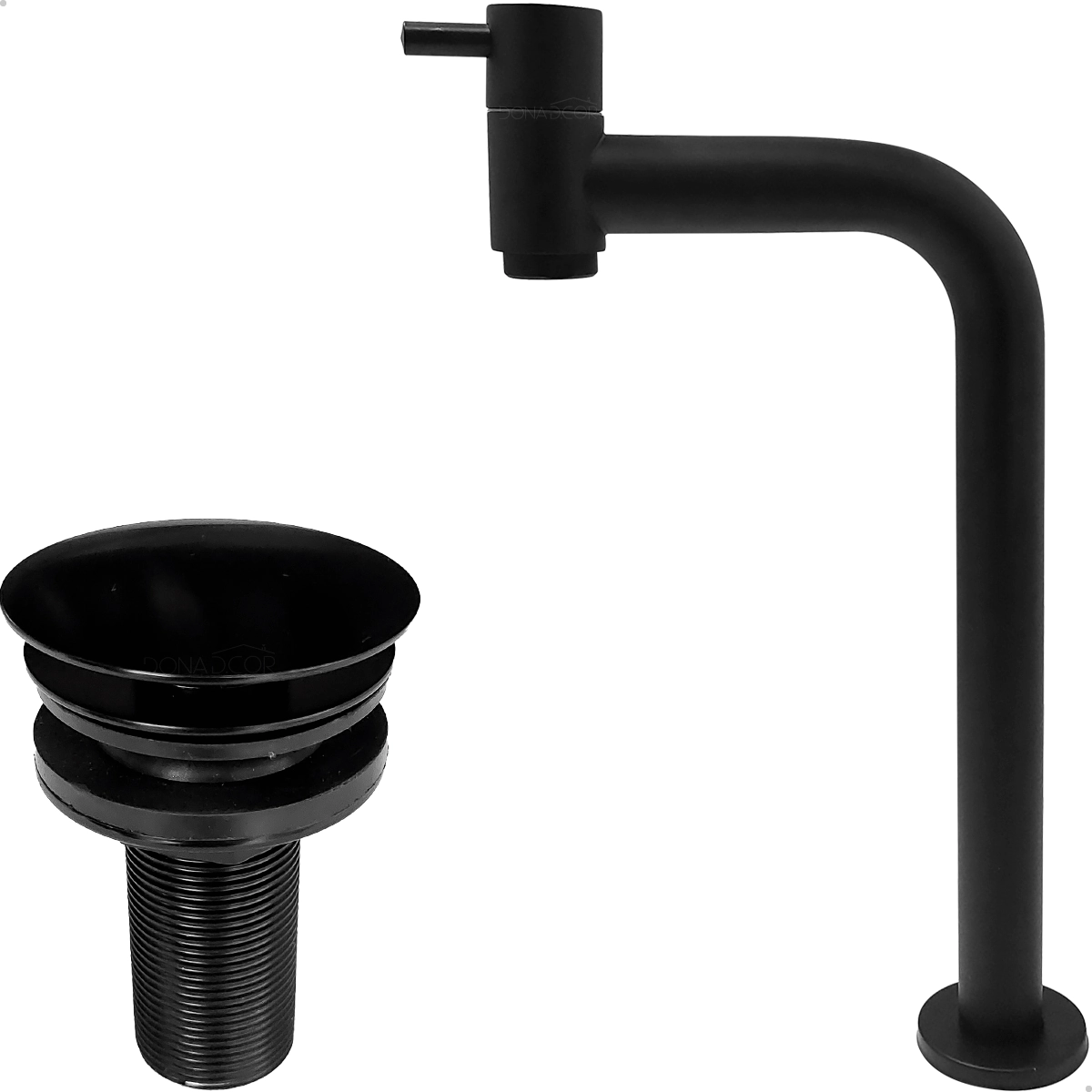 Torneira Pia Banheiro Preta Bica Alta 90 Graus E Valvula Click 7/8 Inox Torneira 90° Água Fria