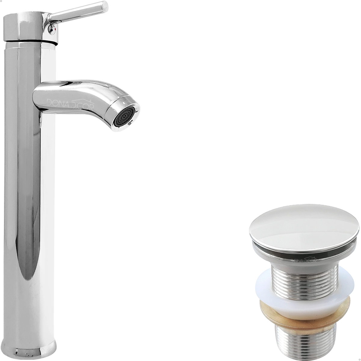 Torneira Pia Banheiro Bica Alta Cromada E Valvula Click 1 1/4 Inox Kit Banheiro Torneira Redonda Monocomando Misturador