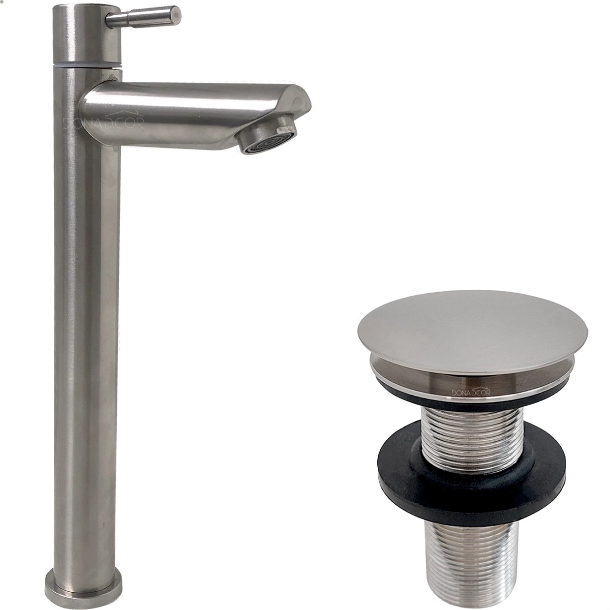 Torneira Pia Banheiro Escovada Bica Alta E Valvula Click 7/8 Inox Fosco Kit Banheiro Torneira Fria