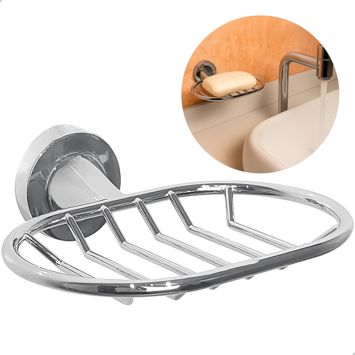 Porta Sabonete Parede Banheiro Metal Cromado Saboneteira Redonda Vazada Box Suporte Fixação Dupla
