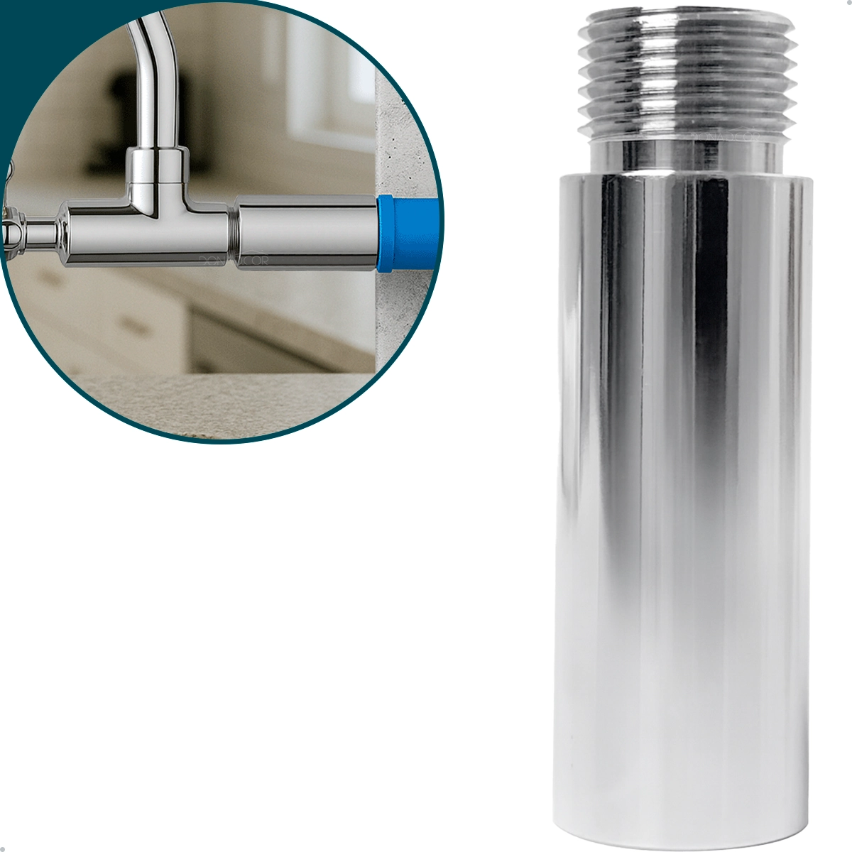 Extensor Longo 60mm Conexão 1/2 Pol Latão Cromado Sextavado Interno Alongador Instalação Hidráulica