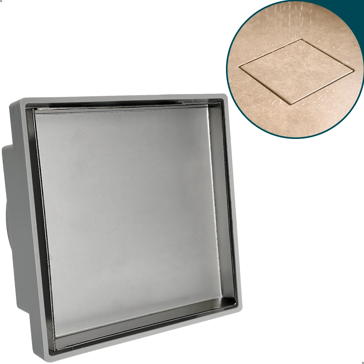 Ralo Oculto 15x15 Tampa Inox Escovado Invisível Ou Aplicação Piso Porcelanato Ralo Seca Box Cinza