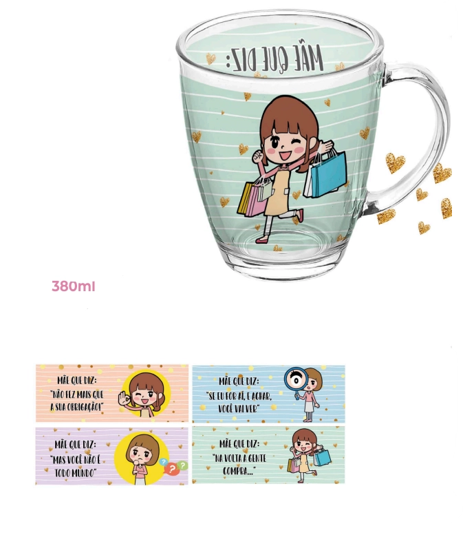 Caneca Vidro Mae Estampada 380ml 88389 Kehome