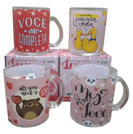 Caneca Vidro Namorados 330ml Kehome