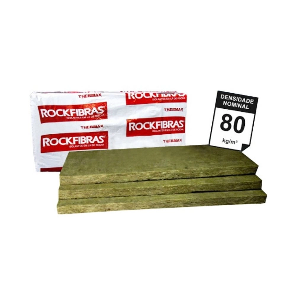 Placa Lã De Rocha Padrão 1200 X 600 X 51 Mm - 80kg/m3 - 6 Unidades 4,32m2