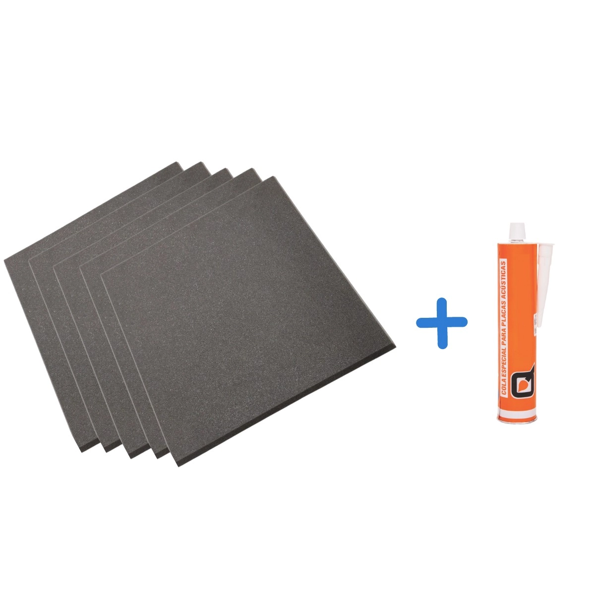 Kit 10 Espumas Acústicas Pu Lisa - 500 X 500 X 25 Mm 23kg/m3 - Natural + 1 Cola De Contato Quimional 400g