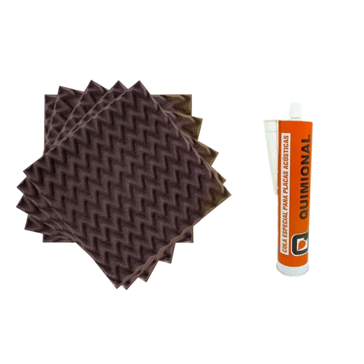 Kit 10 Espumas Acústicas Pu Senoidal - 500 X 500 X 25 Mm 23kg/m3 - Natural + 1 Cola De Contato Quimional 400g