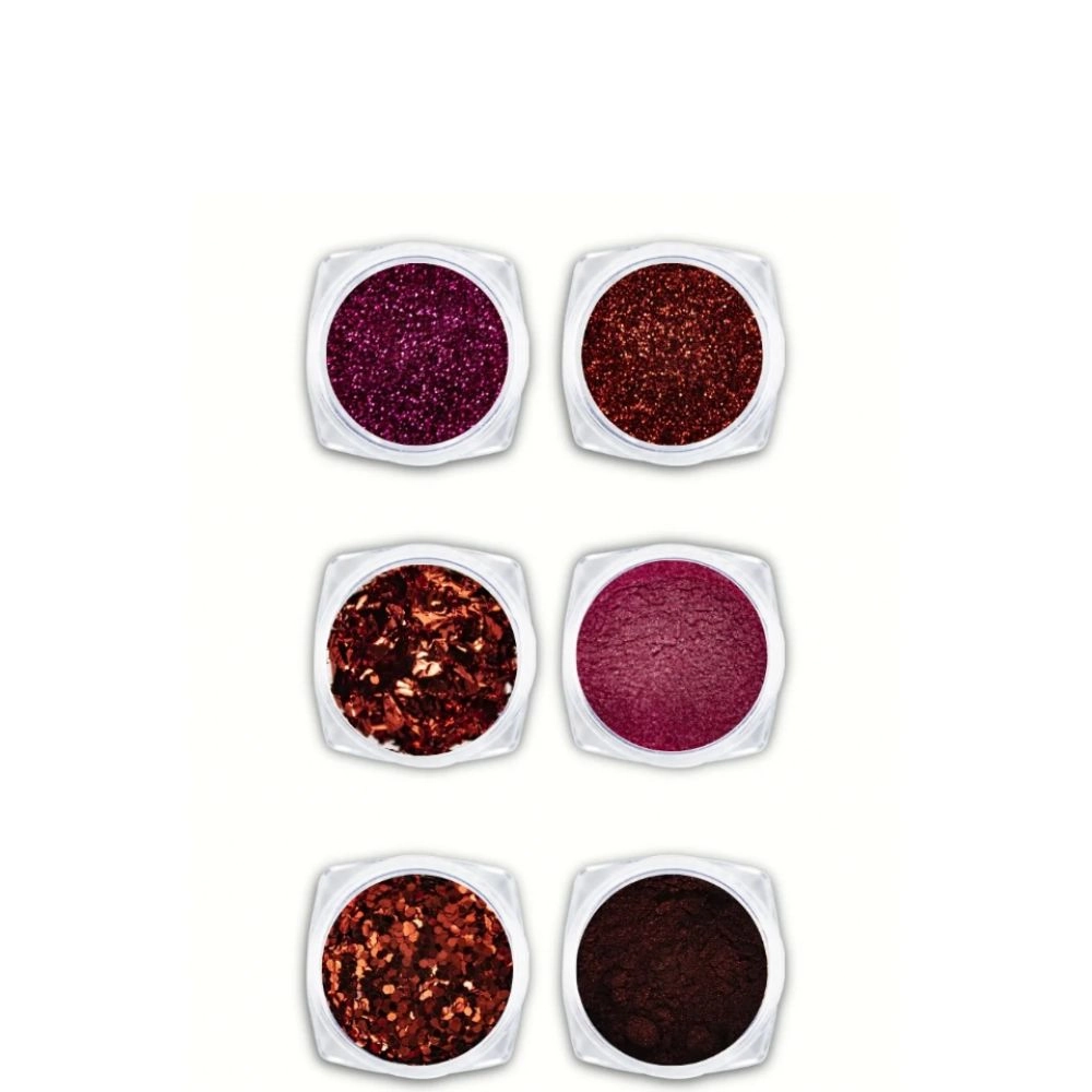 Kit Arte Seducao Glitter Po Cromado Metal P/unhas De Gel Vermelho C/6un