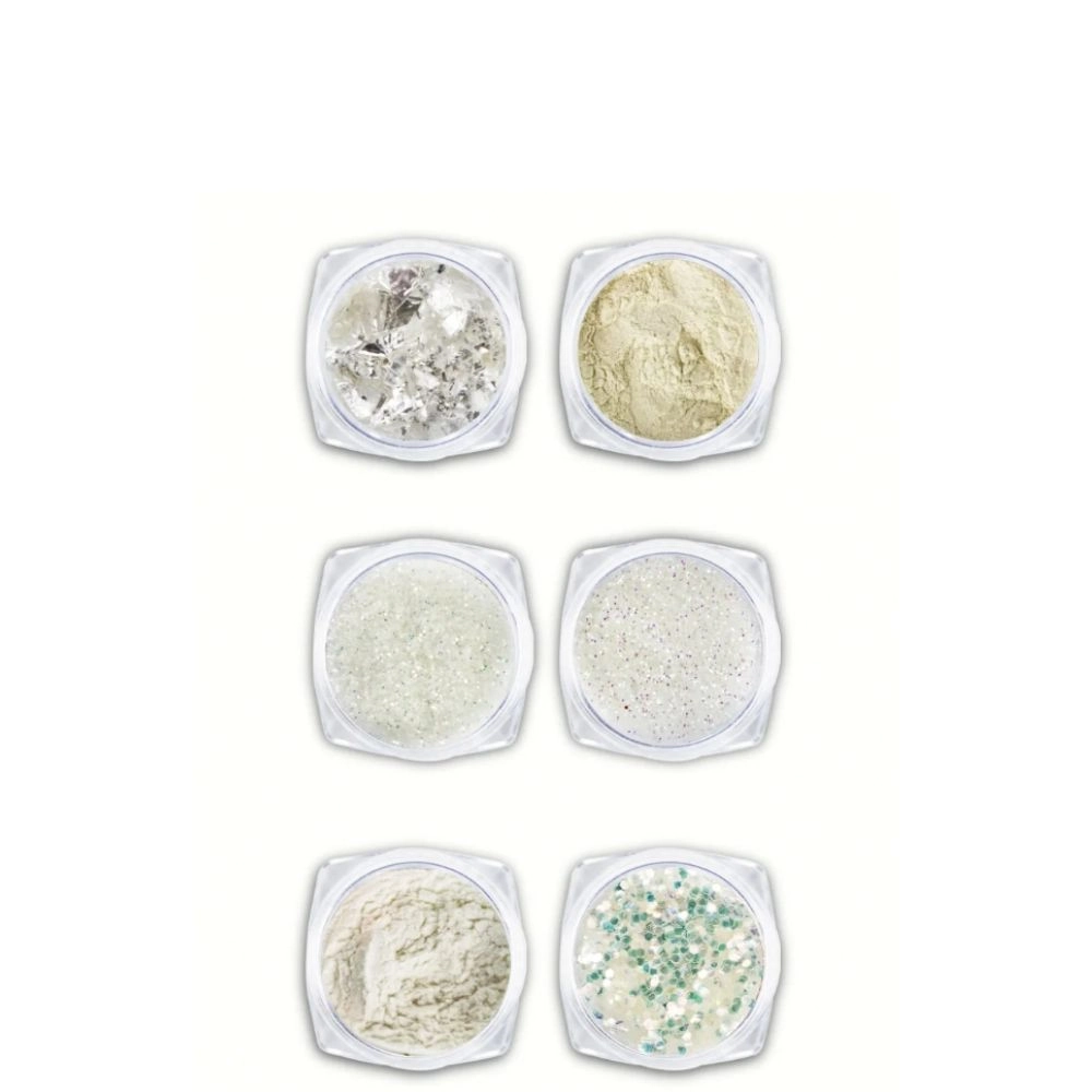 Kit Arte Seducao Glitter Po Cromado Metalizado P/unhas De Gel Branco C/6un
