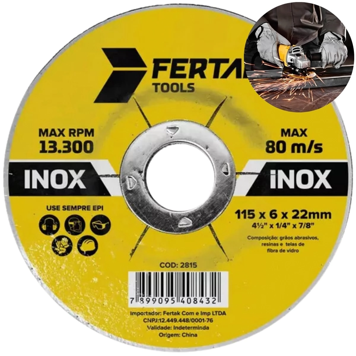 Disco De Desbaste Metal Aço Ferro Inox 115x22mm | Fertak