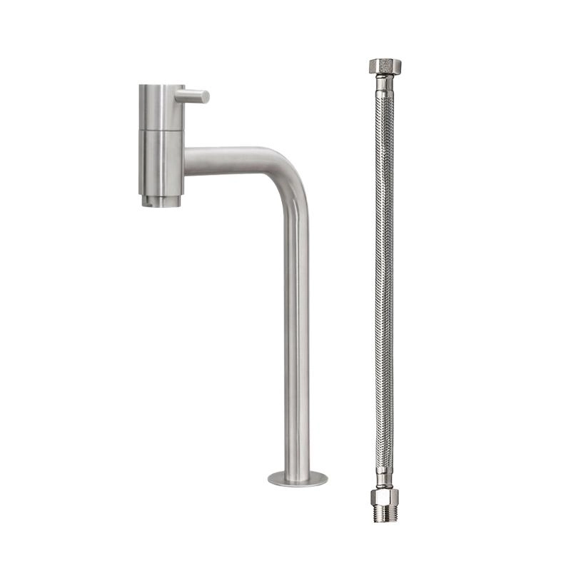 Conjunto Torneira Em Inox Escovado Bica Media E Engate Inox