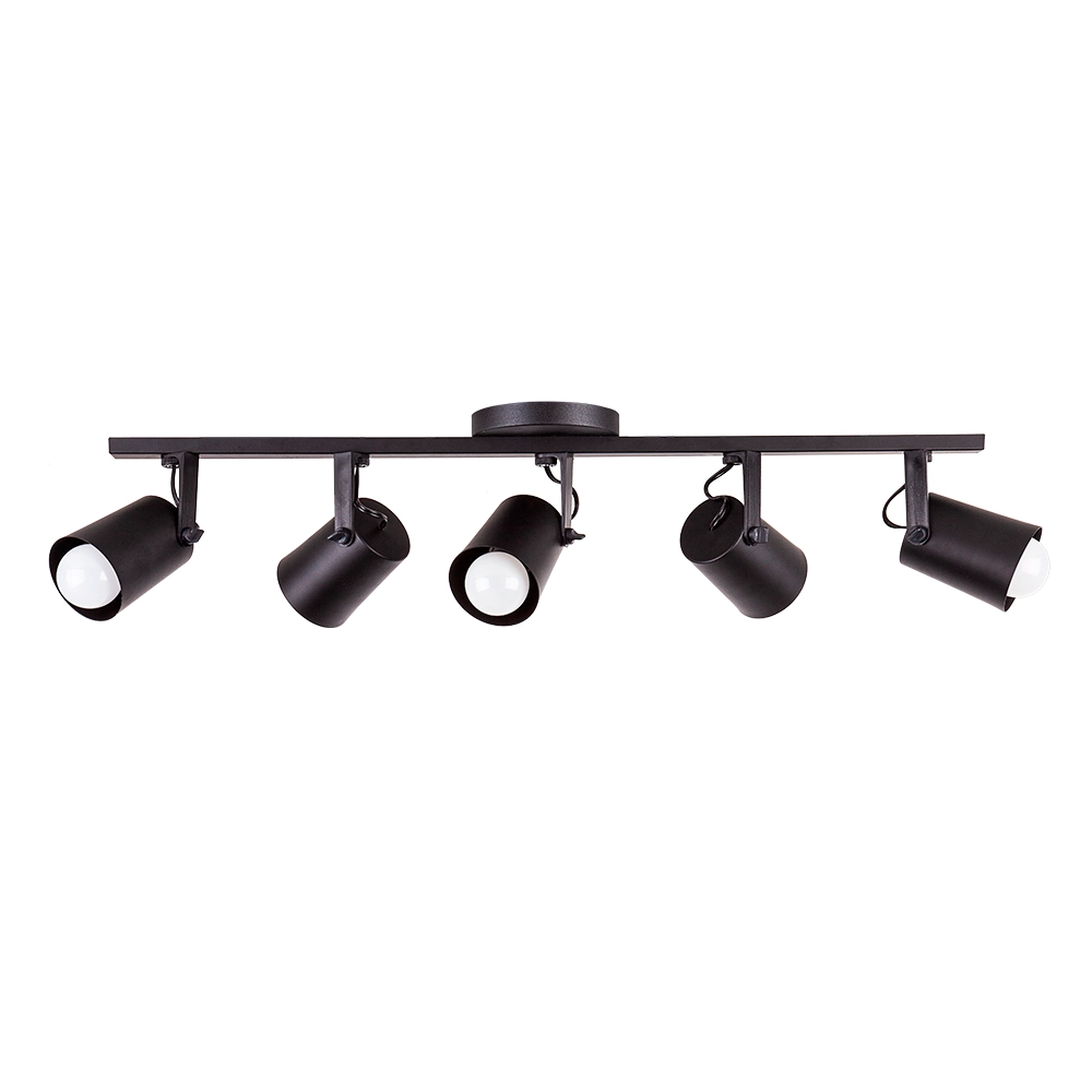 Spot Trilho De Sobrepor Moderno Direcionável Fokus 5 Lâmpadas E27 Bivolt Preto 110v/220v