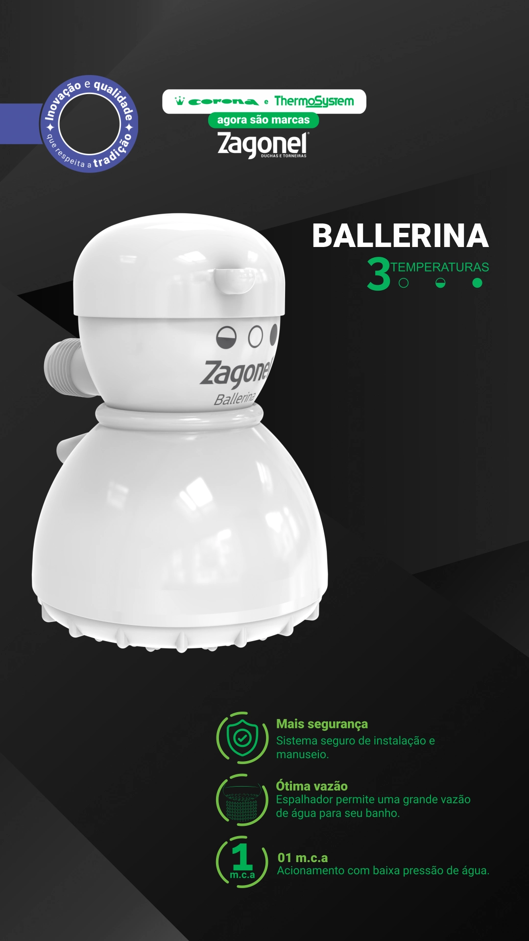 Ducha Bellerina 3 Temperaturas 5400w 127v Branco Un