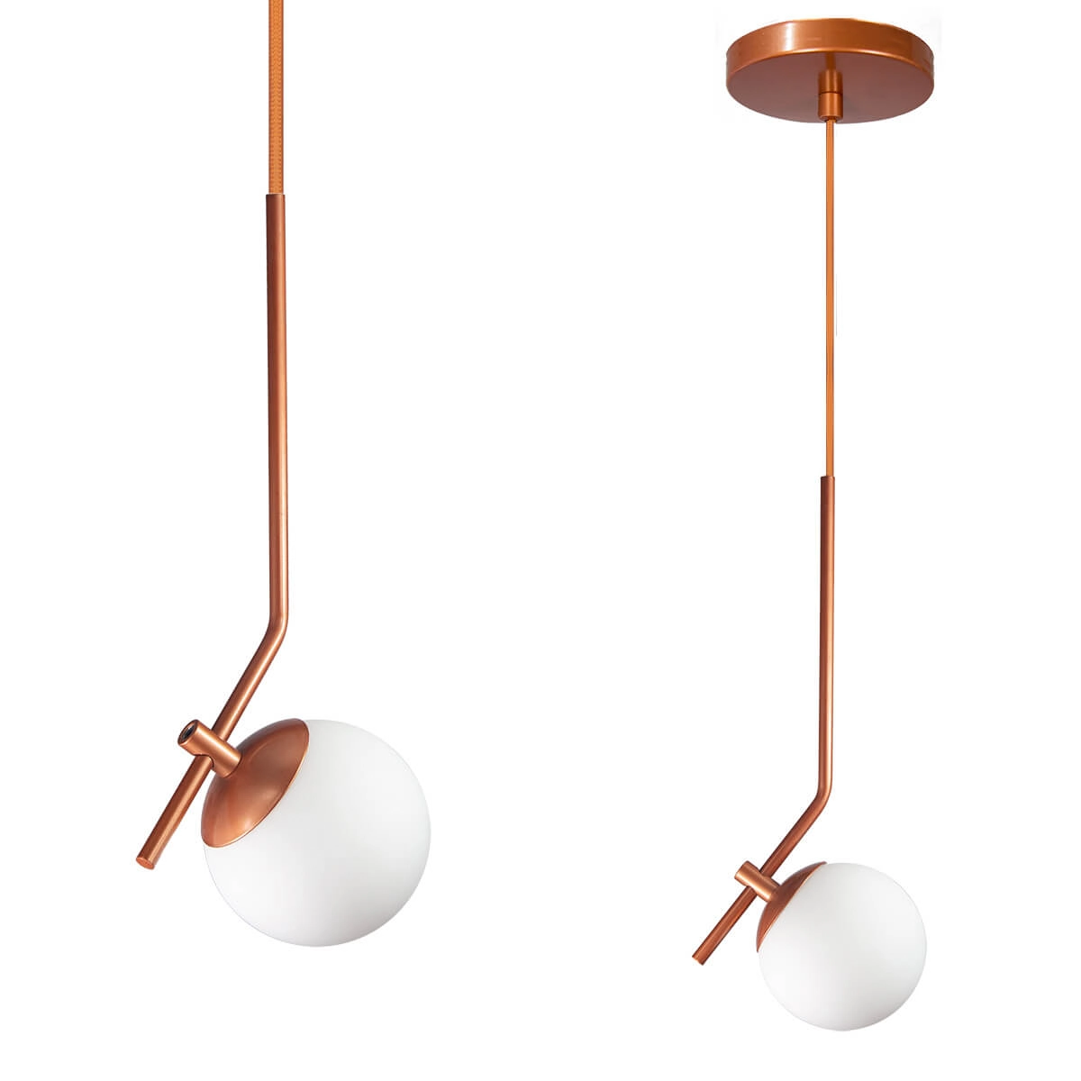 Kit 2 Pendentes On Ly - Bronze Com Globo De Vidro Branco