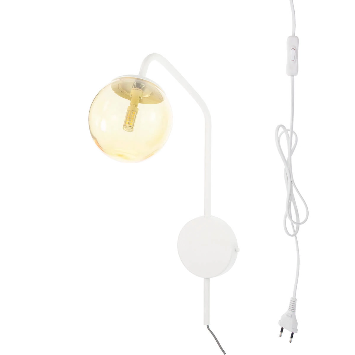 Arandela New Figo Branco C/ Plug E Interruptor - Vidro Âmbar