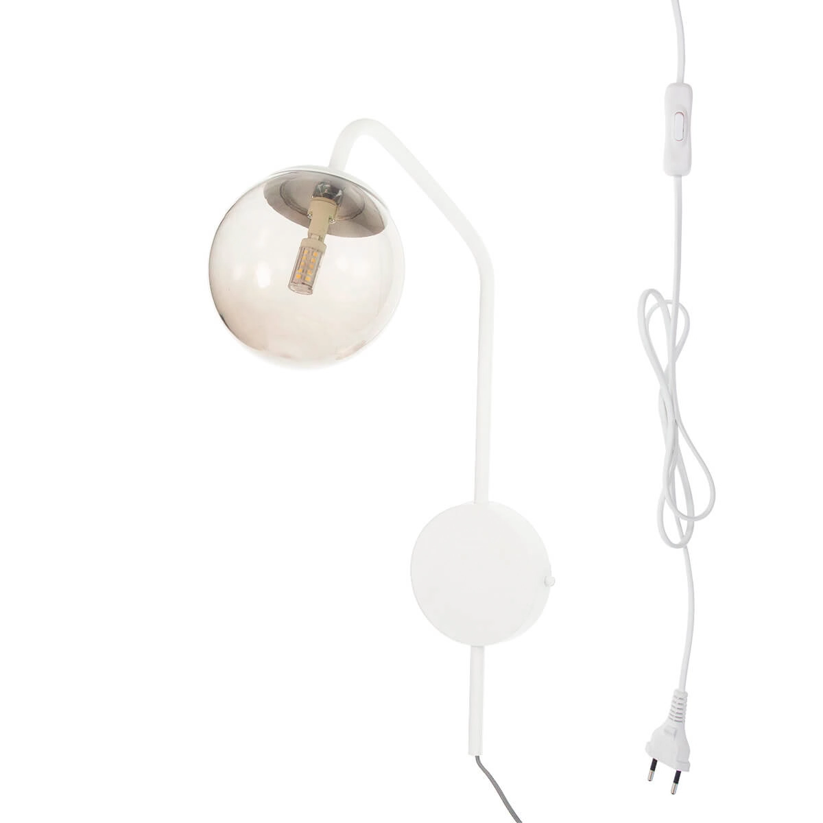 Arandela New Figo Branco C/ Plug E Interruptor - Vidro Fumê