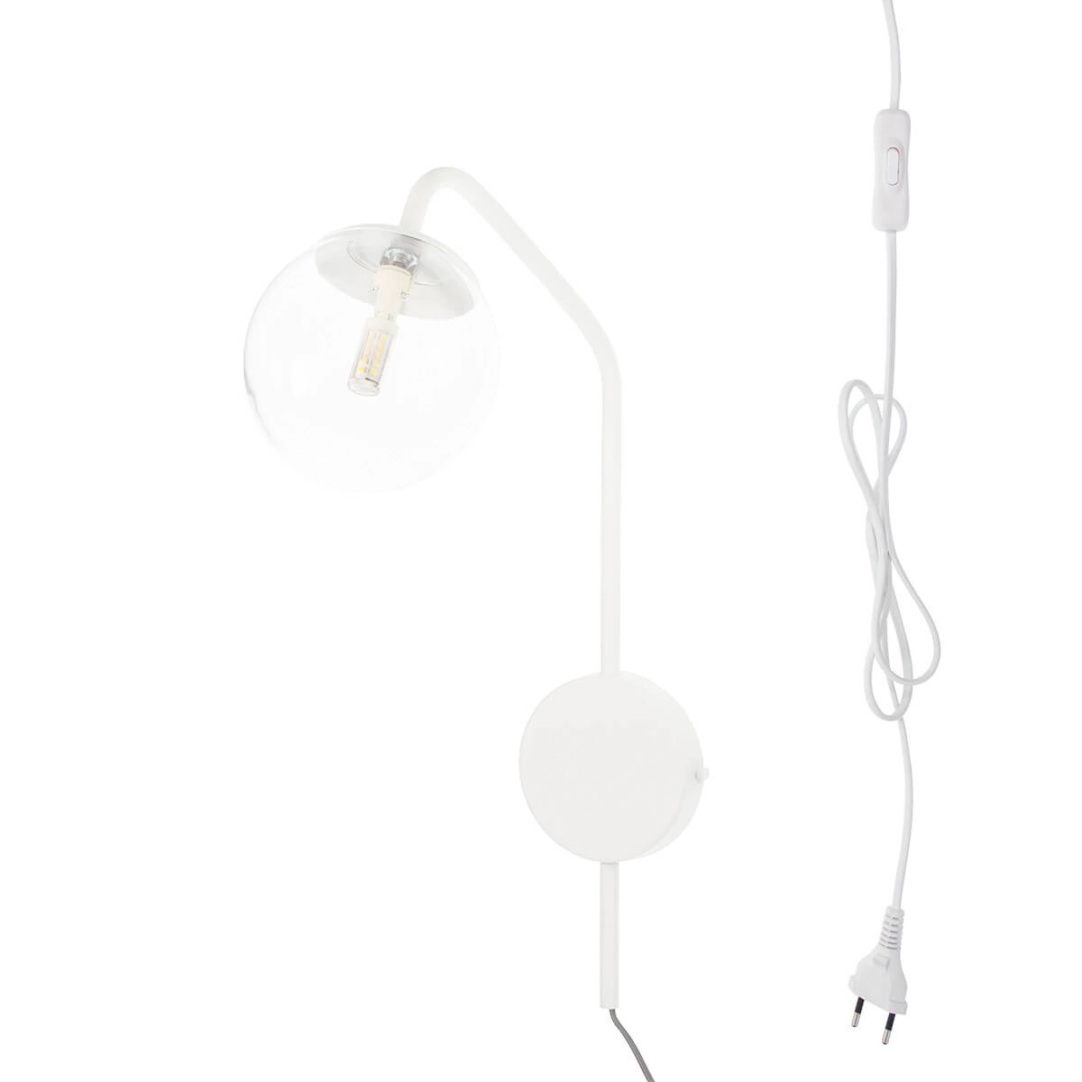 Arandela New Figo Branco C/ Plug E Interruptor - Vidro Transparente