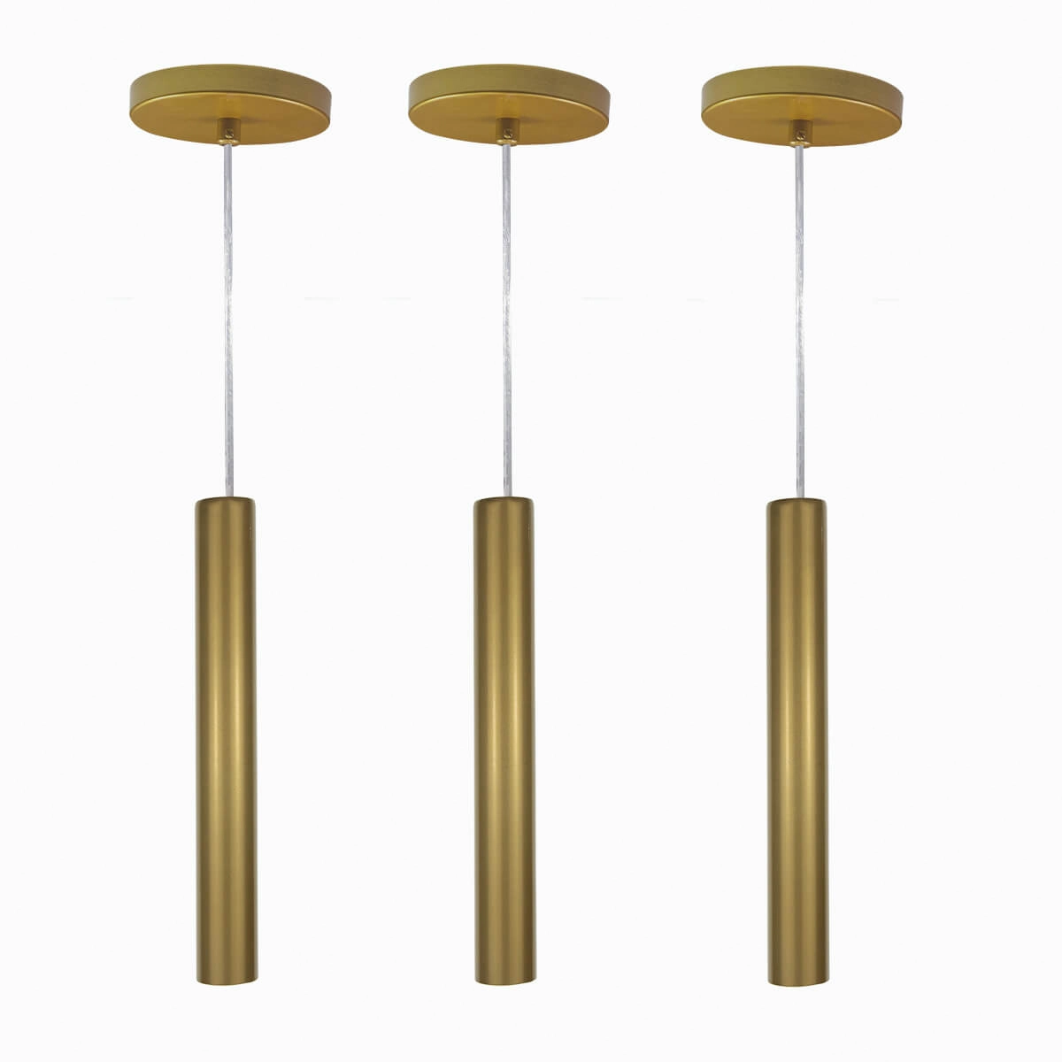 Kit 3 Pendente Tubo Palito Moderno 30cm - Ouro