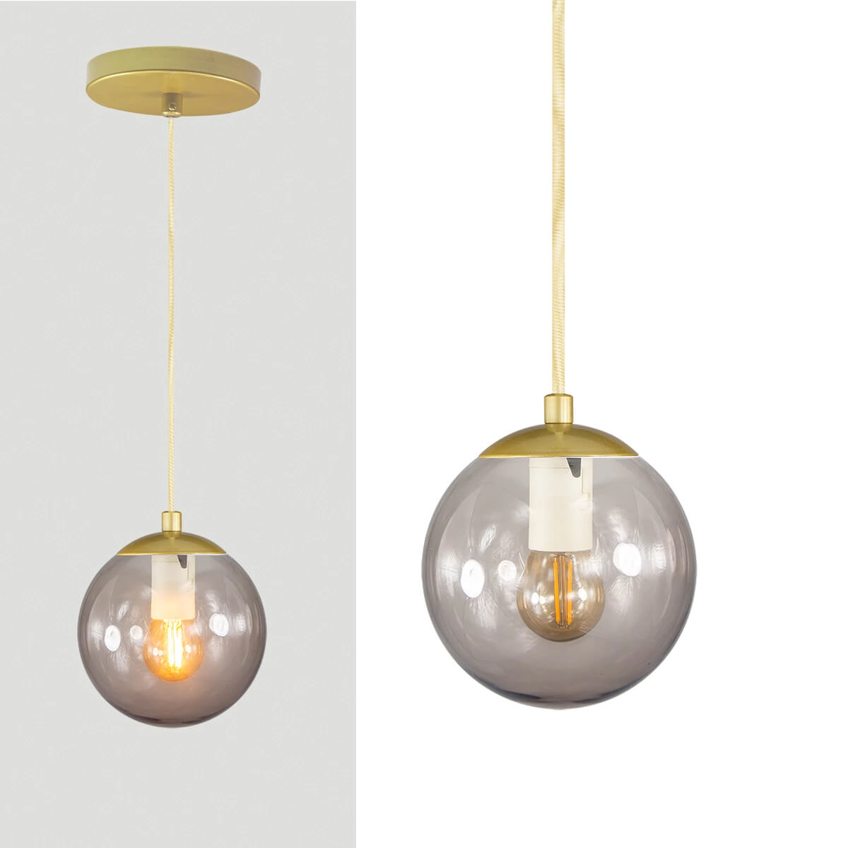 Pendente Globo Esfera De Vidro Fumê 14cm - Ouro