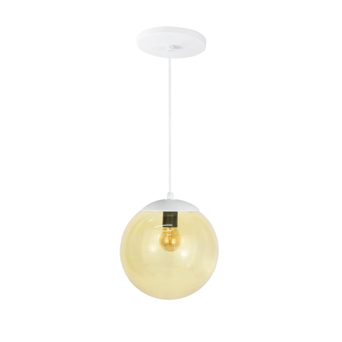 Pendente Globo Esfera De Vidro Âmbar 20cm - Branco