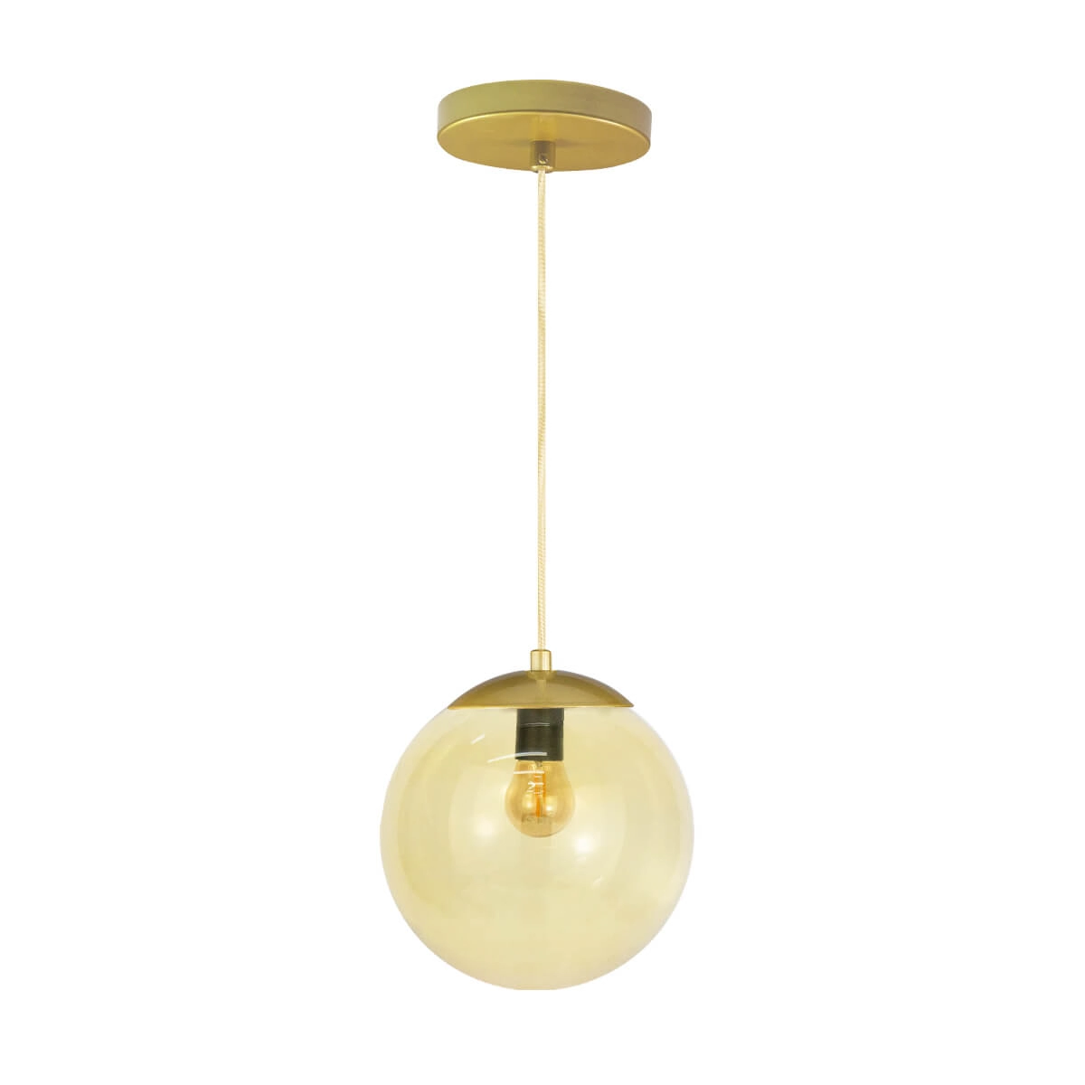 Pendente Globo Esfera De Vidro Âmbar 20cm - Ouro
