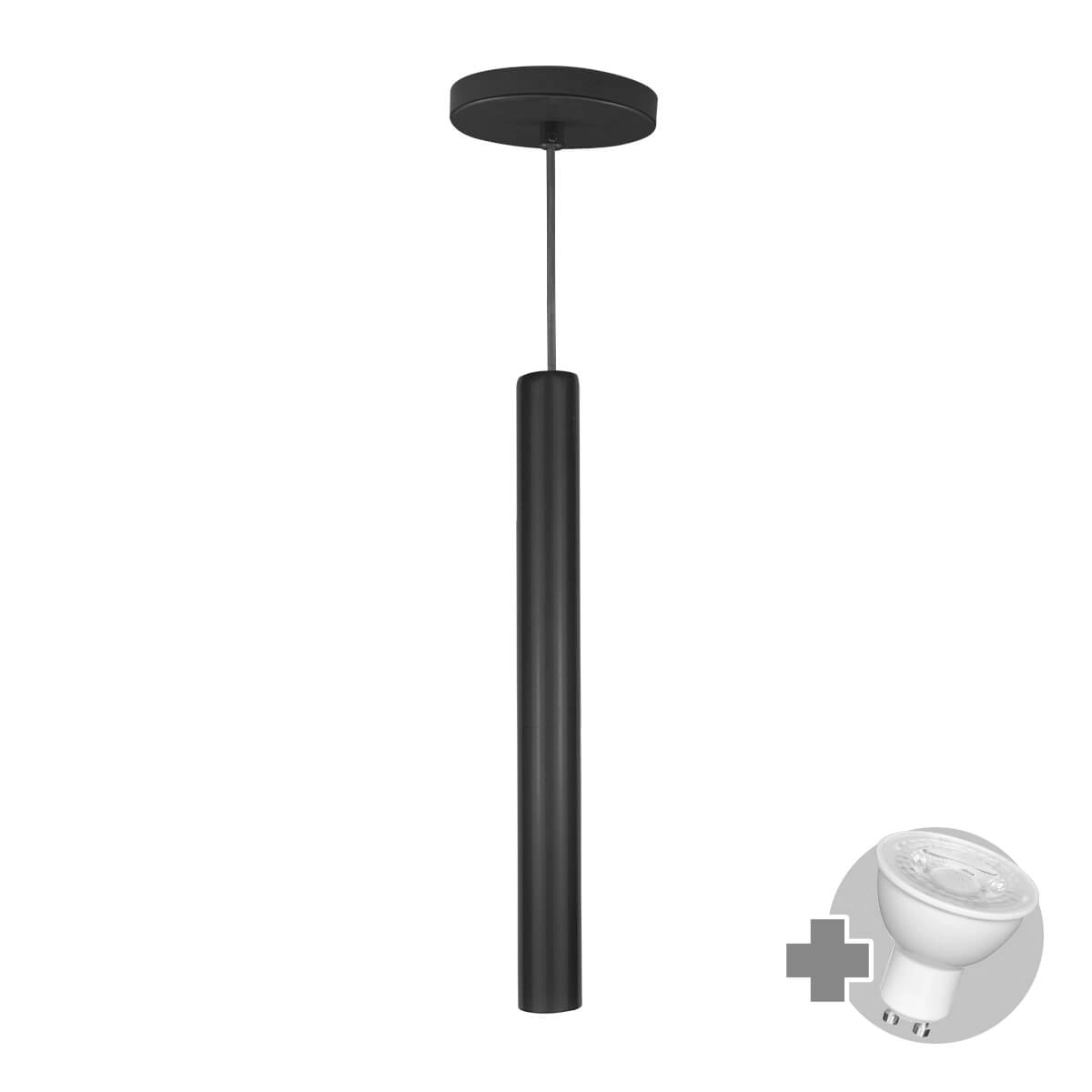 Pendente Tubo Palito 45cm - Preto + Lampada Led 4w