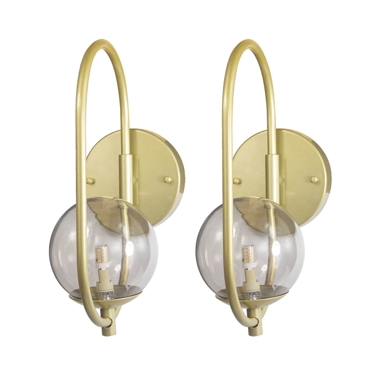 Kit 2 Arandela Parede Online Dourado Globo De Vidro Fume