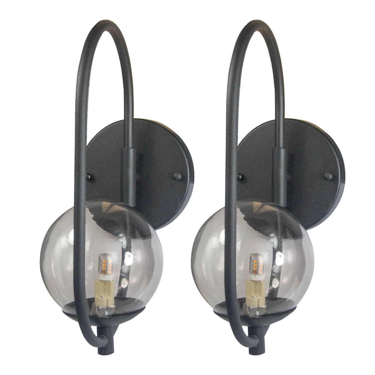 Kit 2 Arandela Online Preta Globo De Vidro Fume + Led 5w