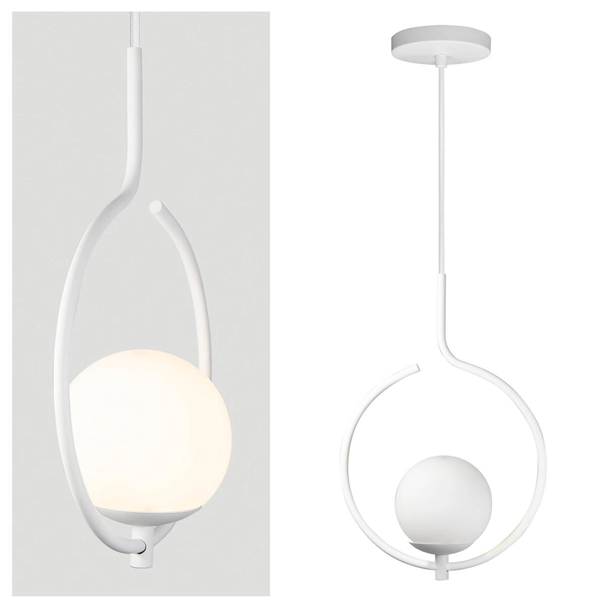 Kit 2 Pendentes On Loop Branco Com Globo De Vidro Branco