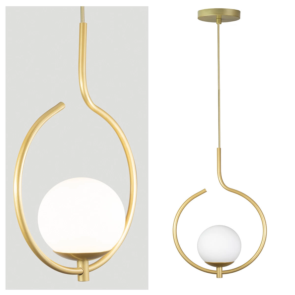 Kit 2 Pendentes On Loop Dourado Com Globo De Vidro Branco