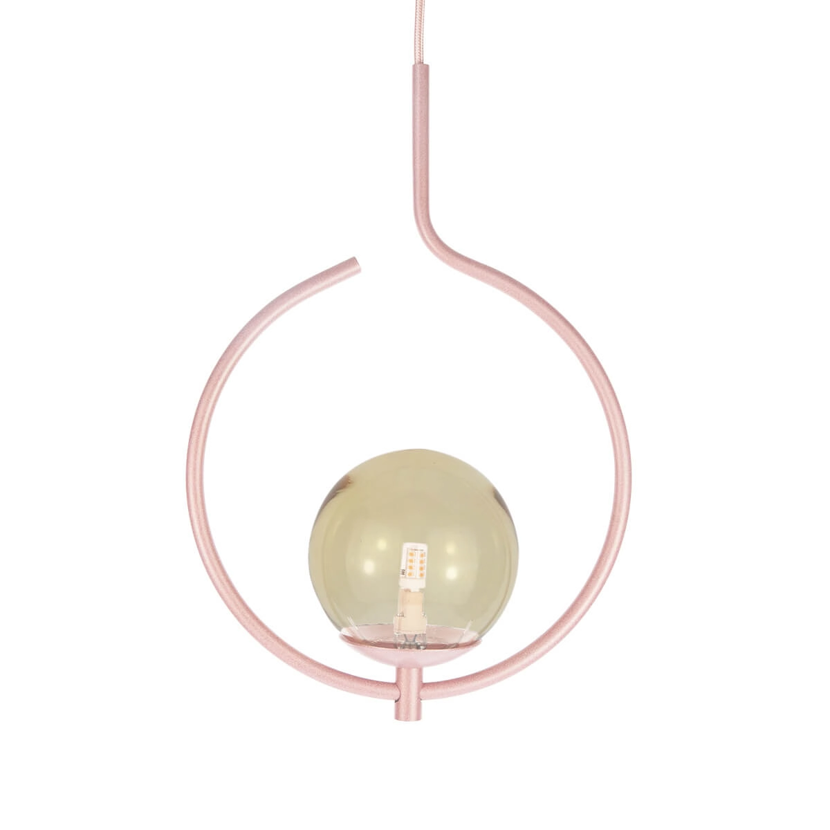 Kit 2 Pendentes On Loop Rosé Com Globo De Vidro Âmbar