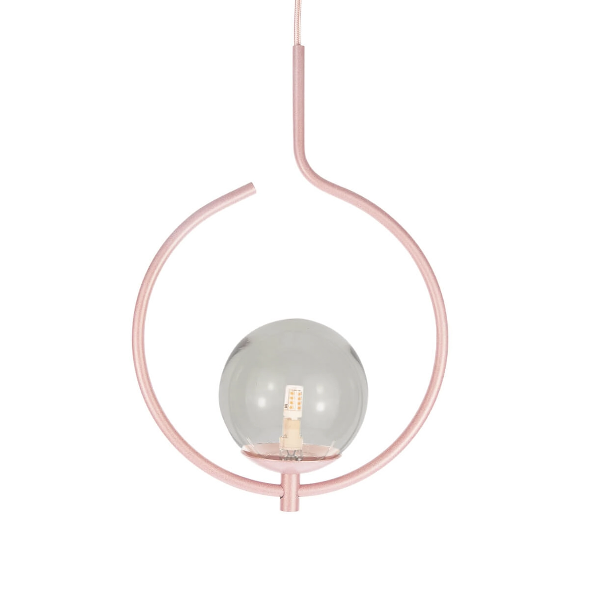 Kit 2 Pendentes On Loop Rosé Com Globo De Vidro Fume