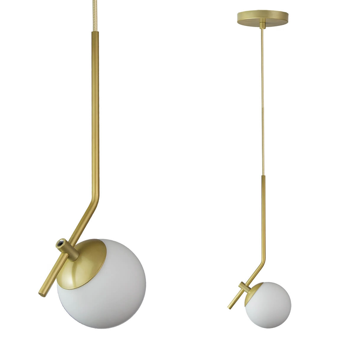 Kit 2 Pendentes On Ly - Dourado Com Globo De Vidro Branco