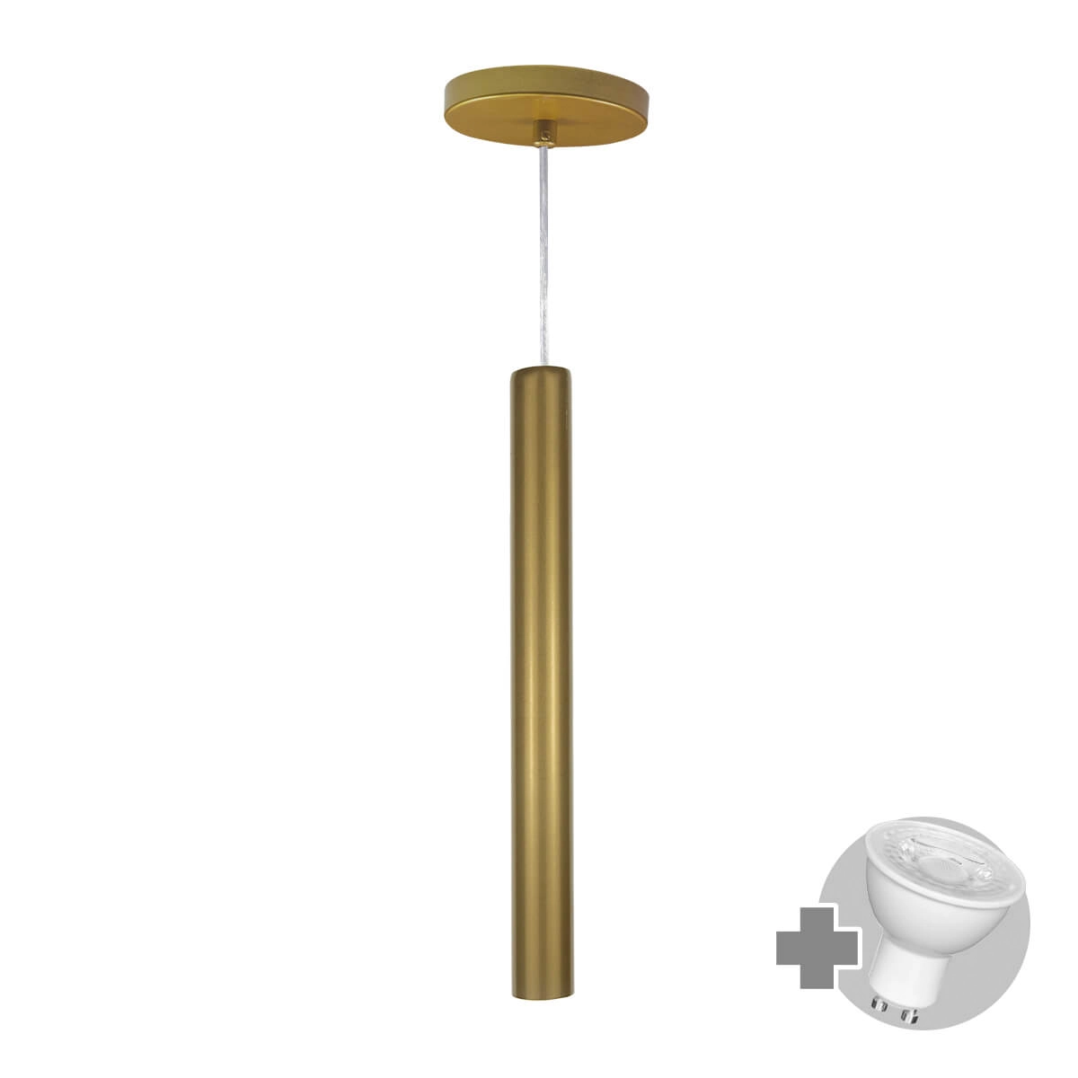 Pendente Tubo Palito 45cm - Ouro + Lâmpadas Led 4w